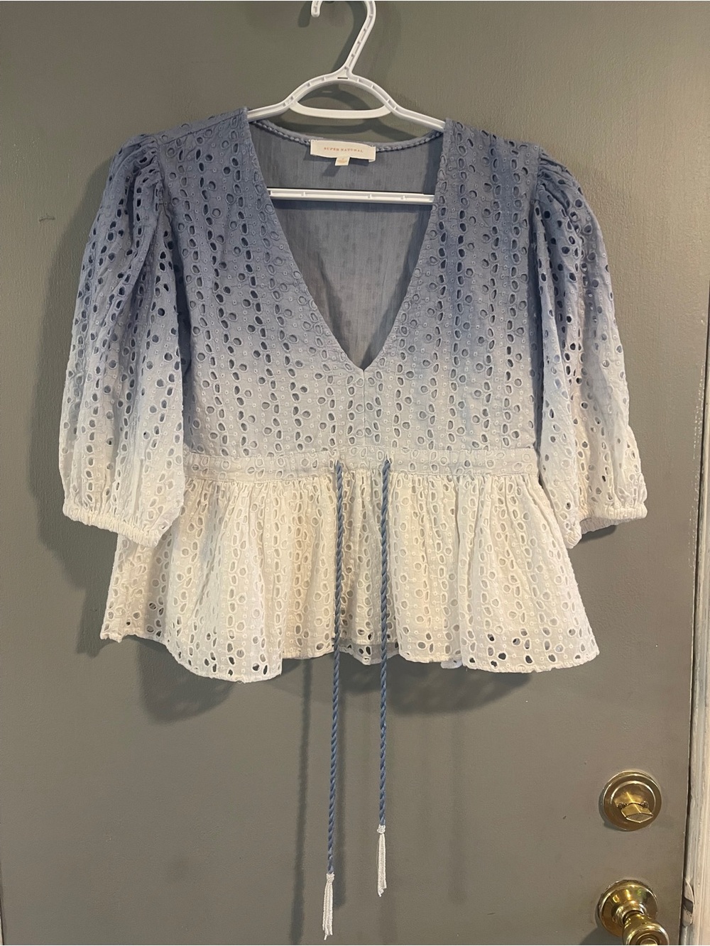 Super Natural Boho Eyelet Dip Dye Blouse Size Small